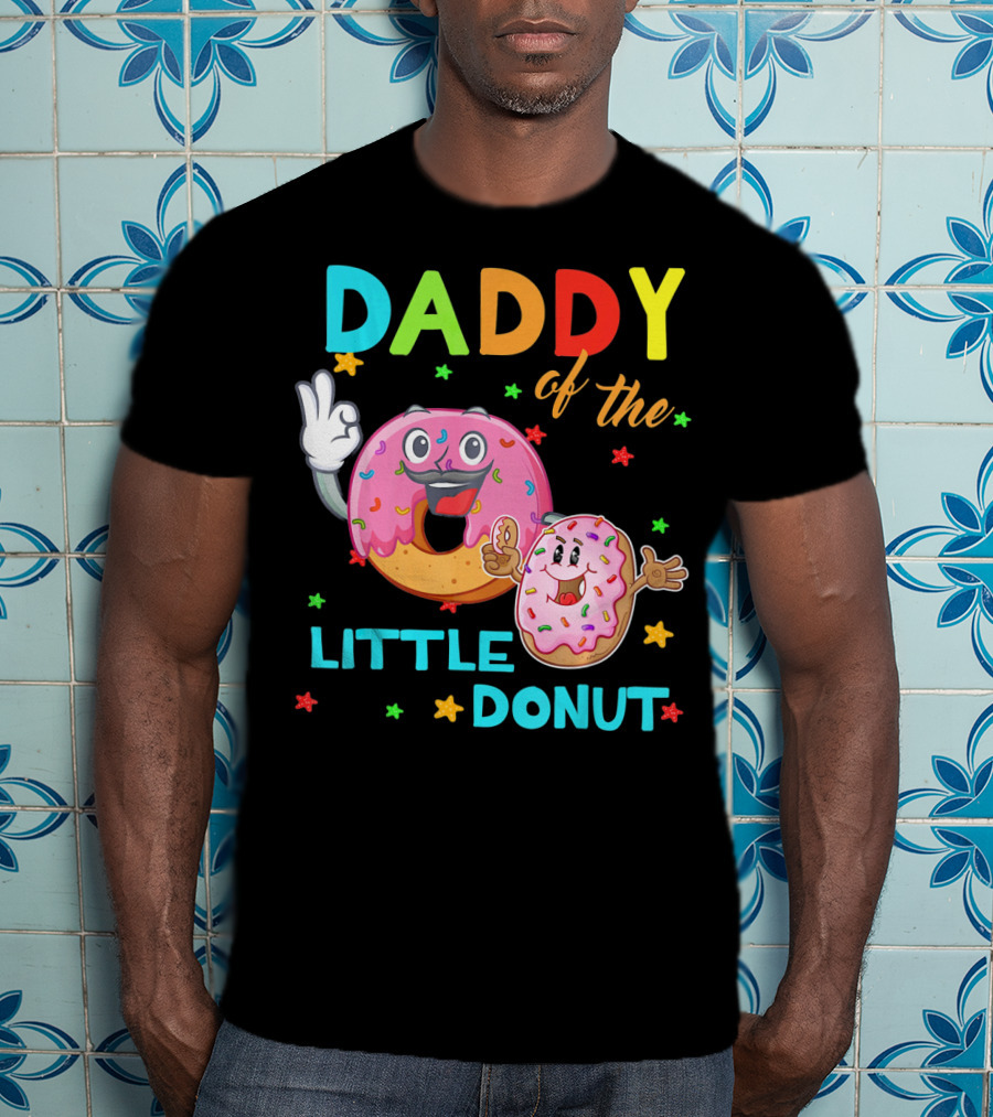 Daddy Of The Little Donut Birthday Celebration With Colorful Cartoon Donuts T-Shirt