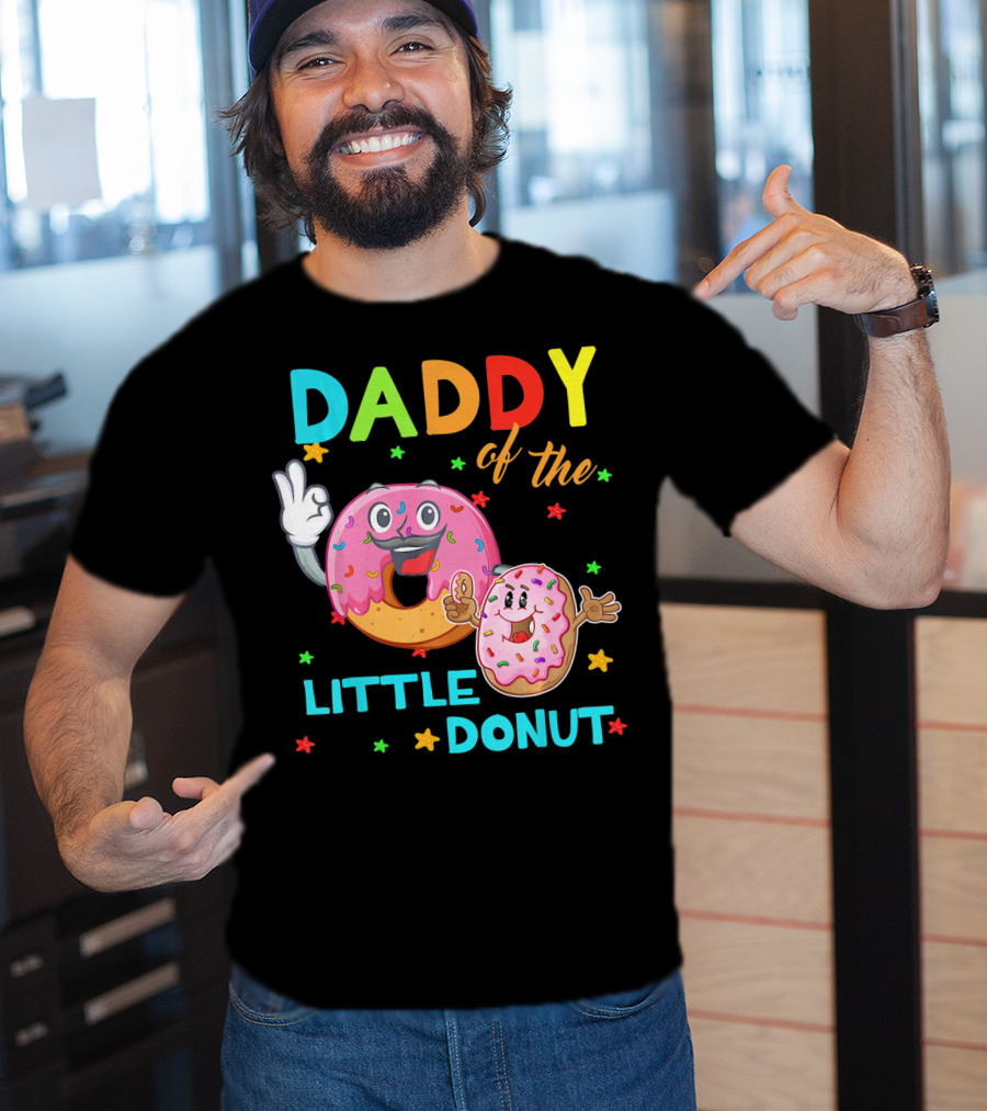 Daddy Of The Little Donut Birthday Celebration With Colorful Cartoon Donuts T-Shirt