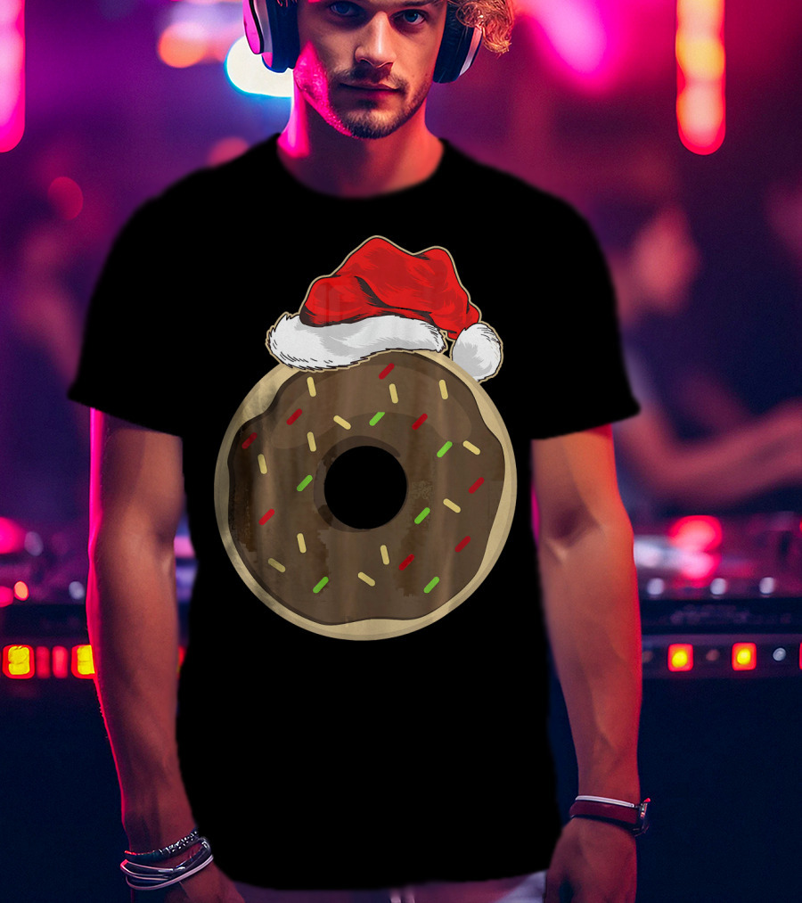 Santa Hat Donut Lover Christmas Treat T-Shirt