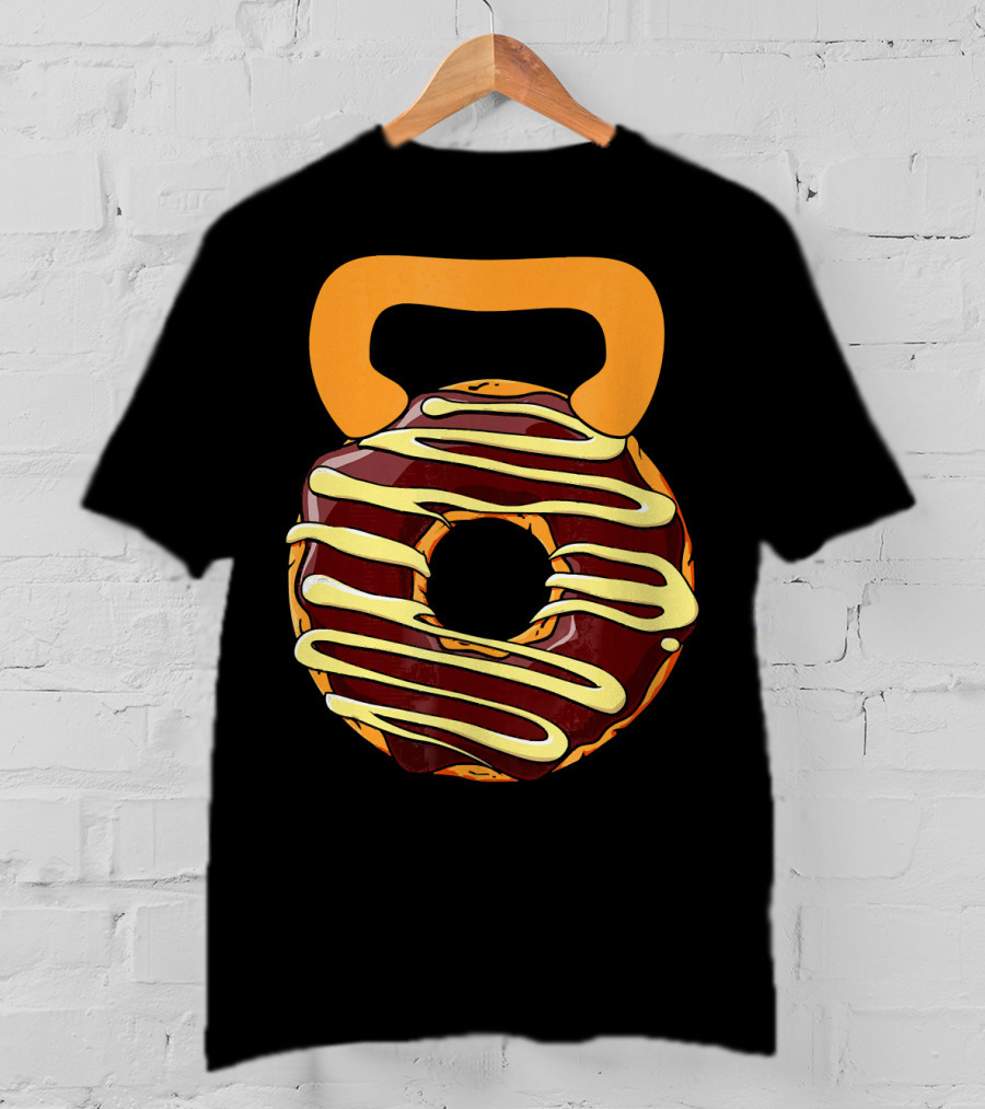 Funny Donut Kettlebell Shape With Chocolate And Yellow Icing T-Shirt