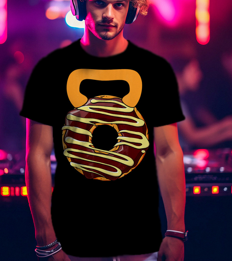 Funny Donut Kettlebell Shape With Chocolate And Yellow Icing T-Shirt