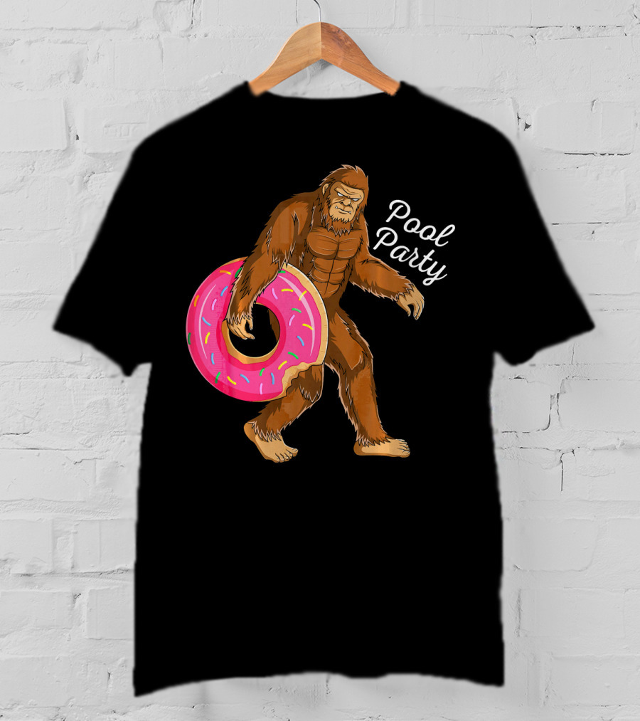 Pool Party Bigfoot Sasquatch With Donut Floaty T-Shirt