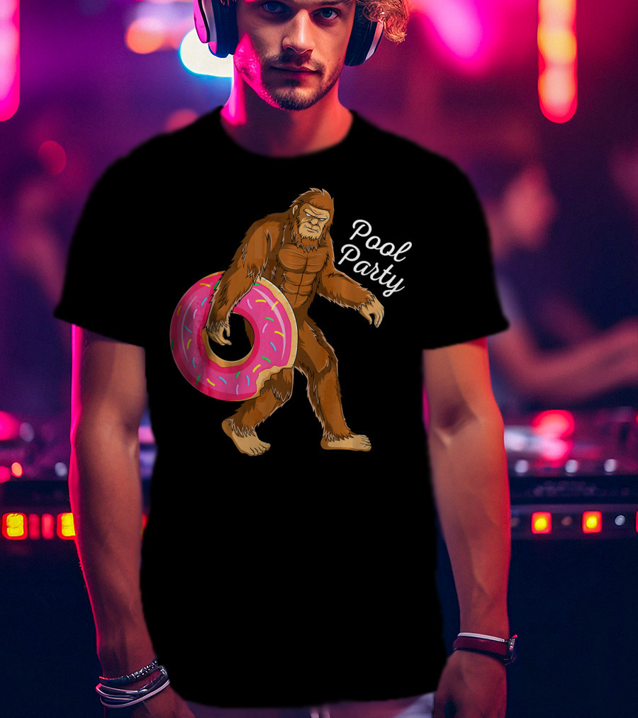 Pool Party Bigfoot Sasquatch With Donut Floaty T-Shirt