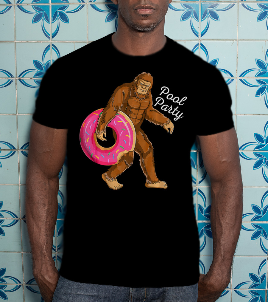 Pool Party Bigfoot Sasquatch With Donut Floaty T-Shirt