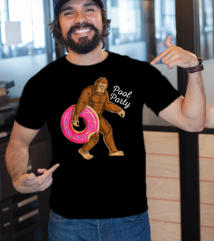 Pool Party Bigfoot Sasquatch With Donut Floaty T-Shirt