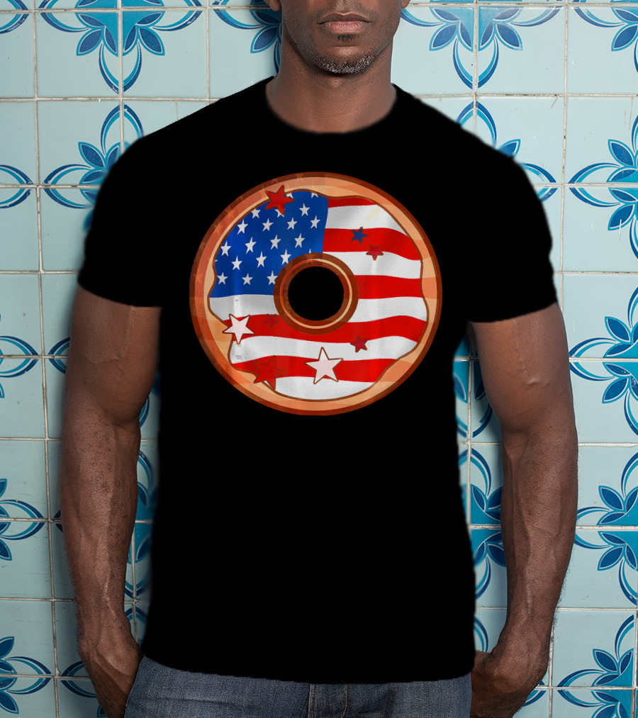 American Flag Donut USA Patriotic Doughnut T-Shirt
