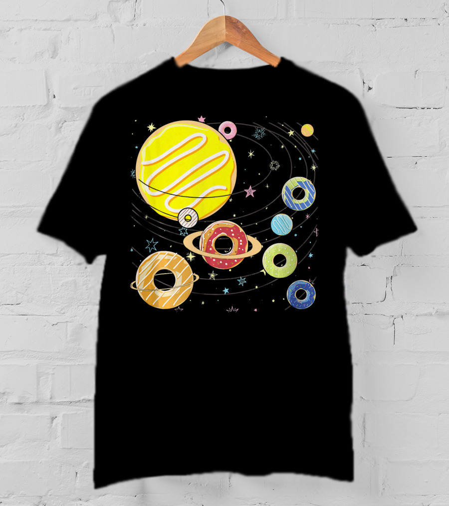 Galaxy Planets As Glazed Donuts Doughnuts With Stars T-Shirt