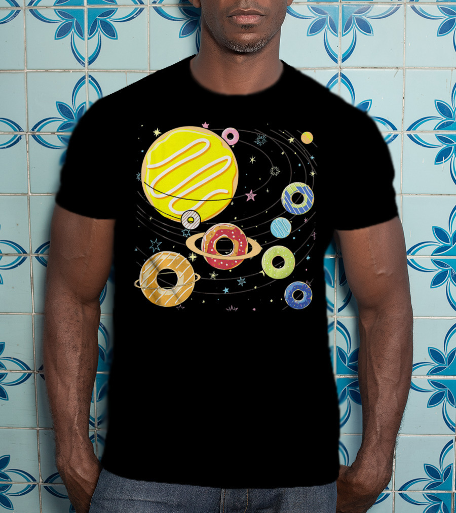 Galaxy Planets As Glazed Donuts Doughnuts With Stars T-Shirt