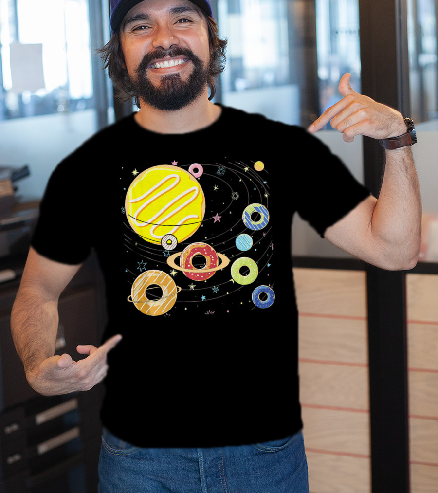 Galaxy Planets As Glazed Donuts Doughnuts With Stars T-Shirt