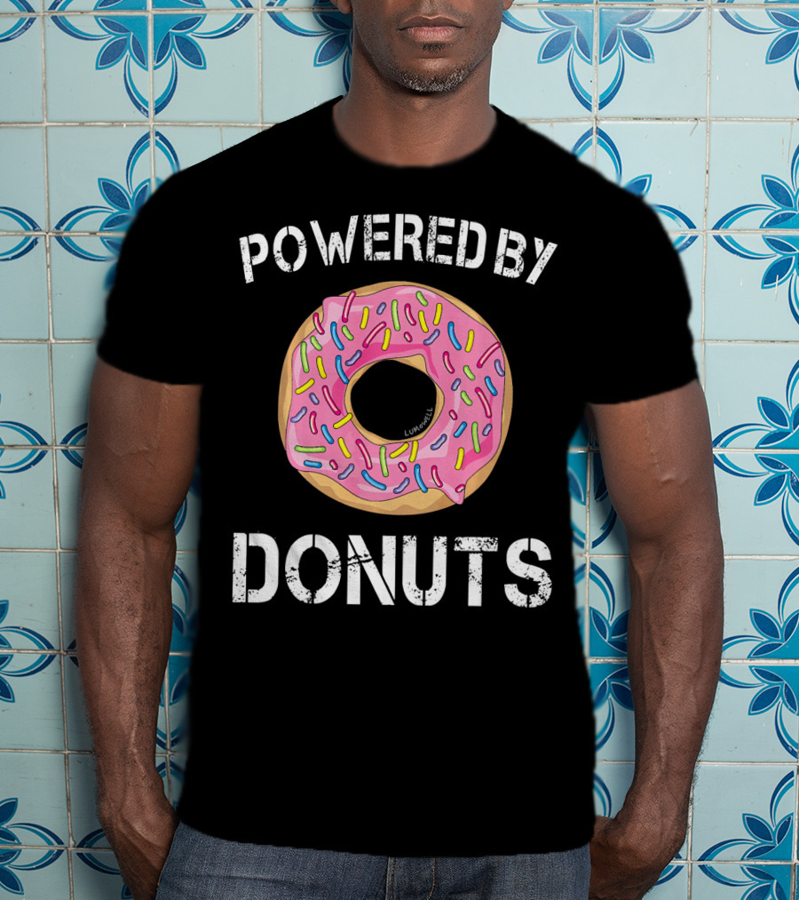 Powered By Donuts Funny Donut Pink Frosted Sprinkles T-Shirt