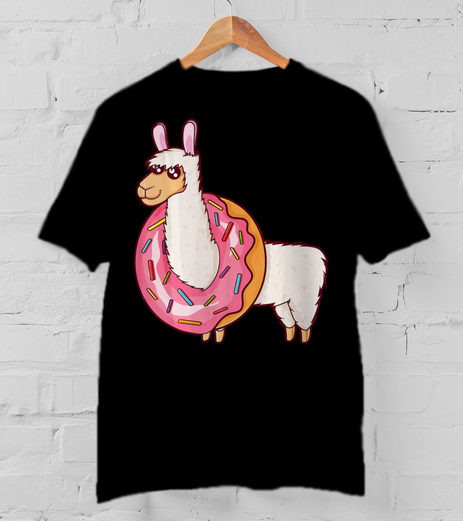 Cute Llama In A Sprinkled Donut Hole Alpaca T-Shirt