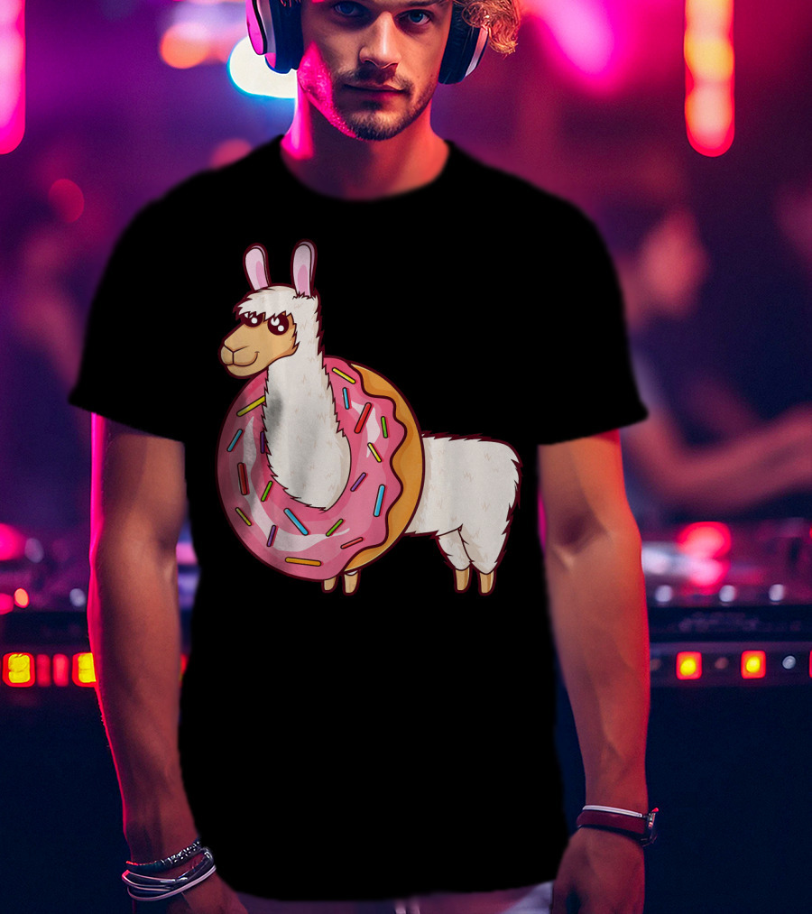 Cute Llama In A Sprinkled Donut Hole Alpaca T-Shirt