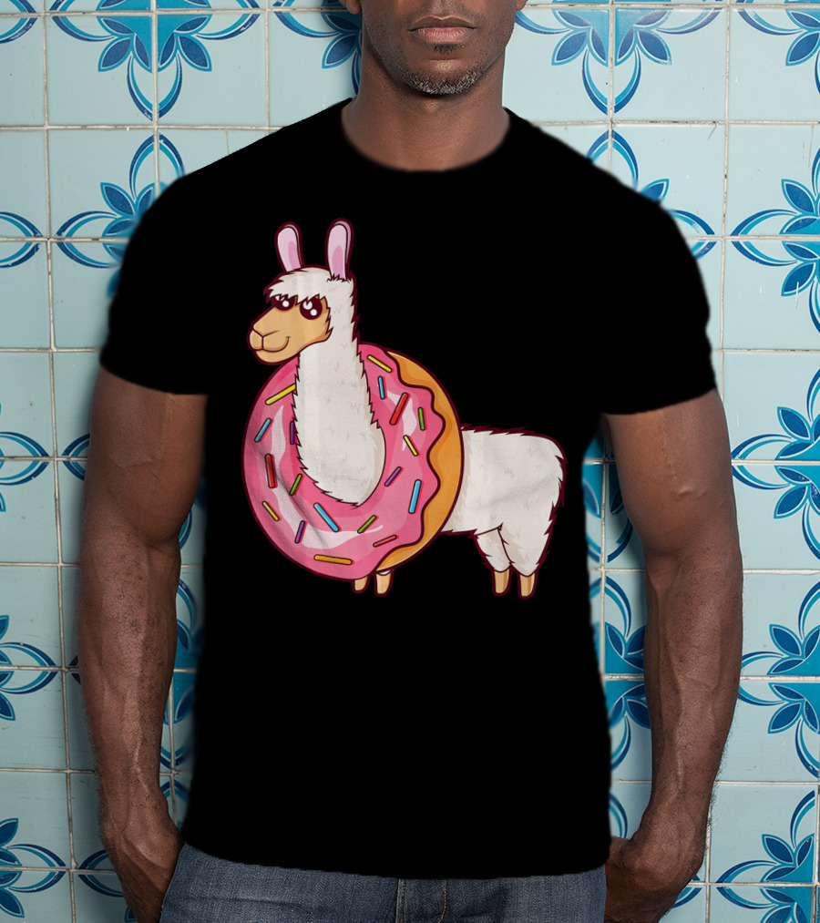Cute Llama In A Sprinkled Donut Hole Alpaca T-Shirt