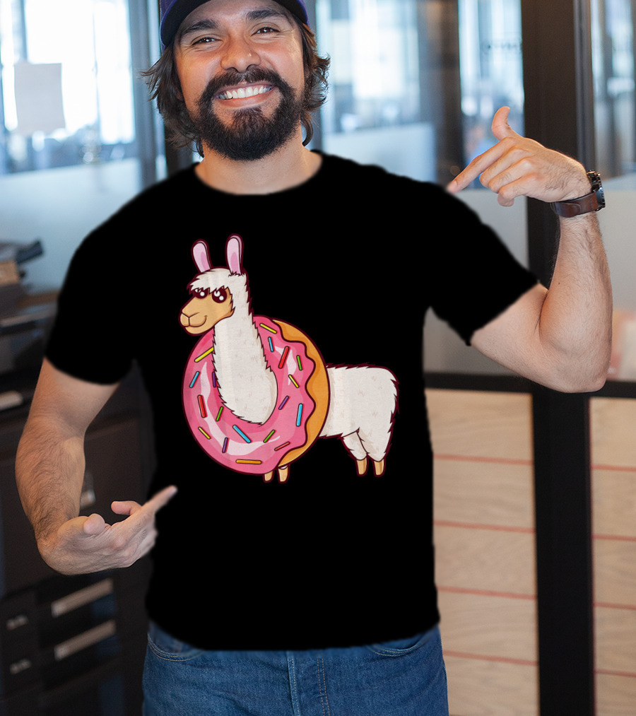 Cute Llama In A Sprinkled Donut Hole Alpaca T-Shirt