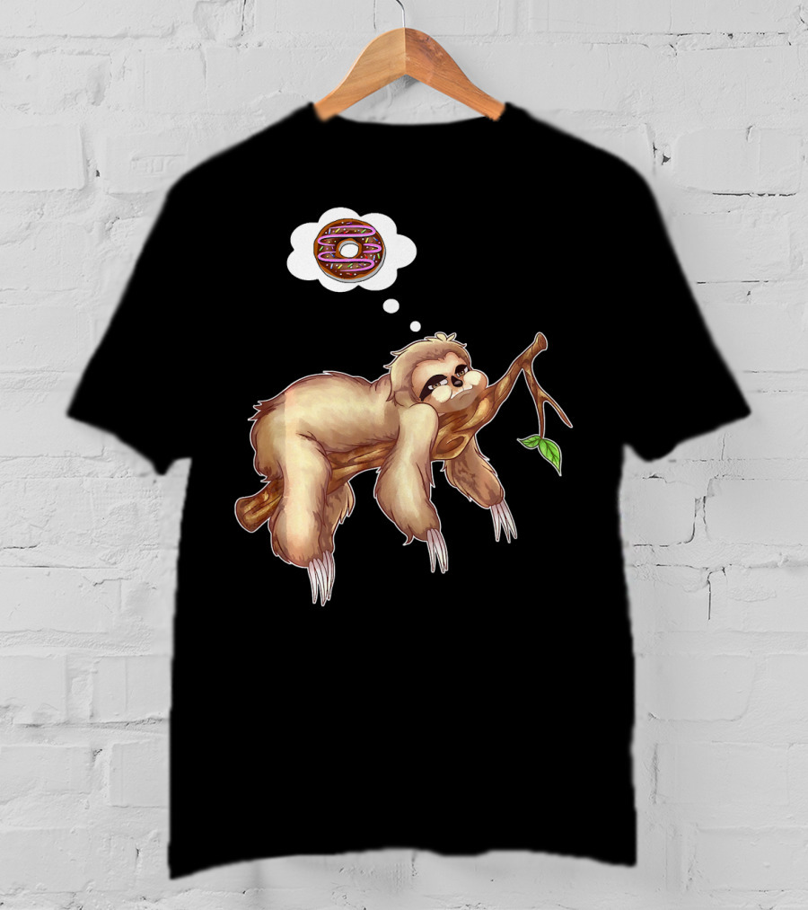 Lazy Sloth Dreaming Of Chocolate Donuts Sleepy Humor T-Shirt
