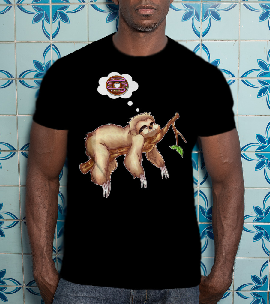 Lazy Sloth Dreaming Of Chocolate Donuts Sleepy Humor T-Shirt