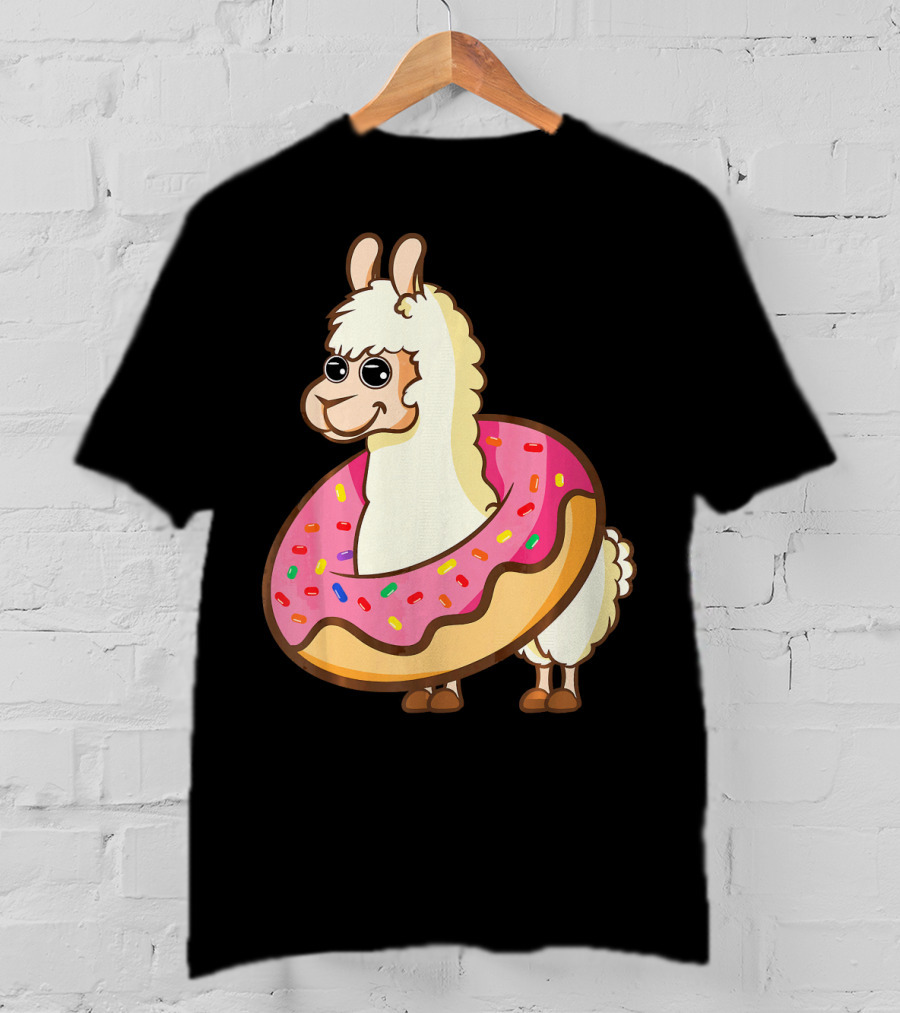 Cute Funny Llama With Sprinkled Donut Tube T-Shirt