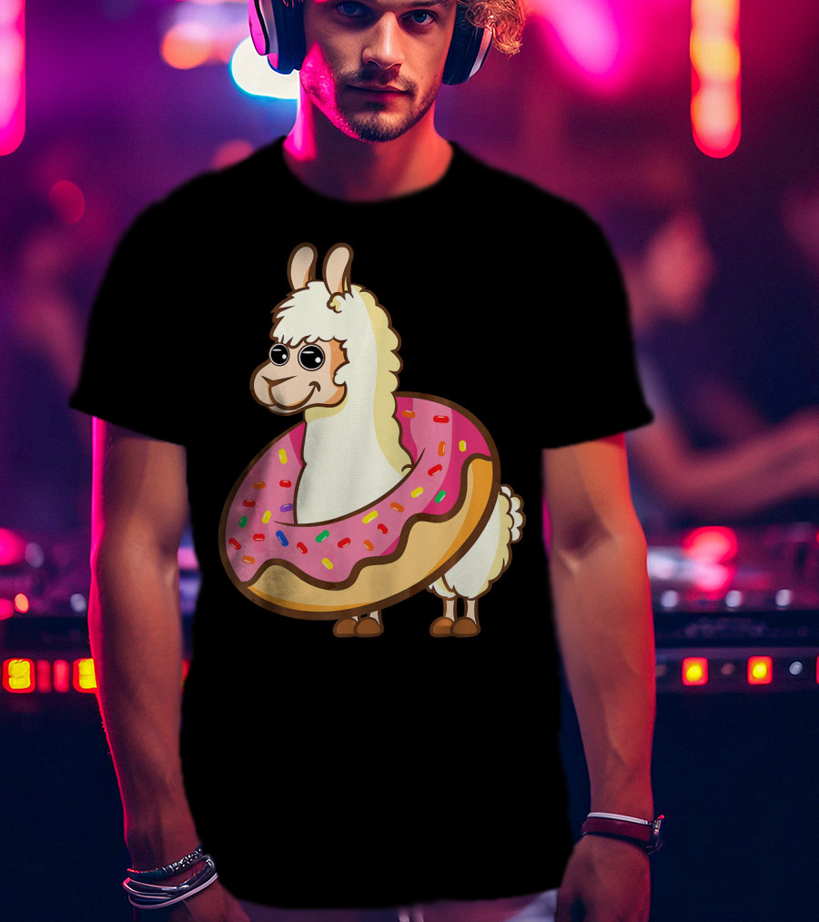 Cute Funny Llama With Sprinkled Donut Tube T-Shirt