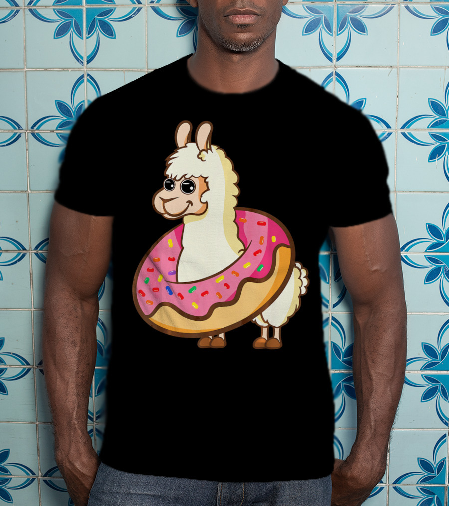Cute Funny Llama With Sprinkled Donut Tube T-Shirt
