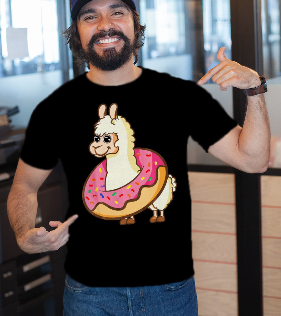 Cute Funny Llama With Sprinkled Donut Tube T-Shirt