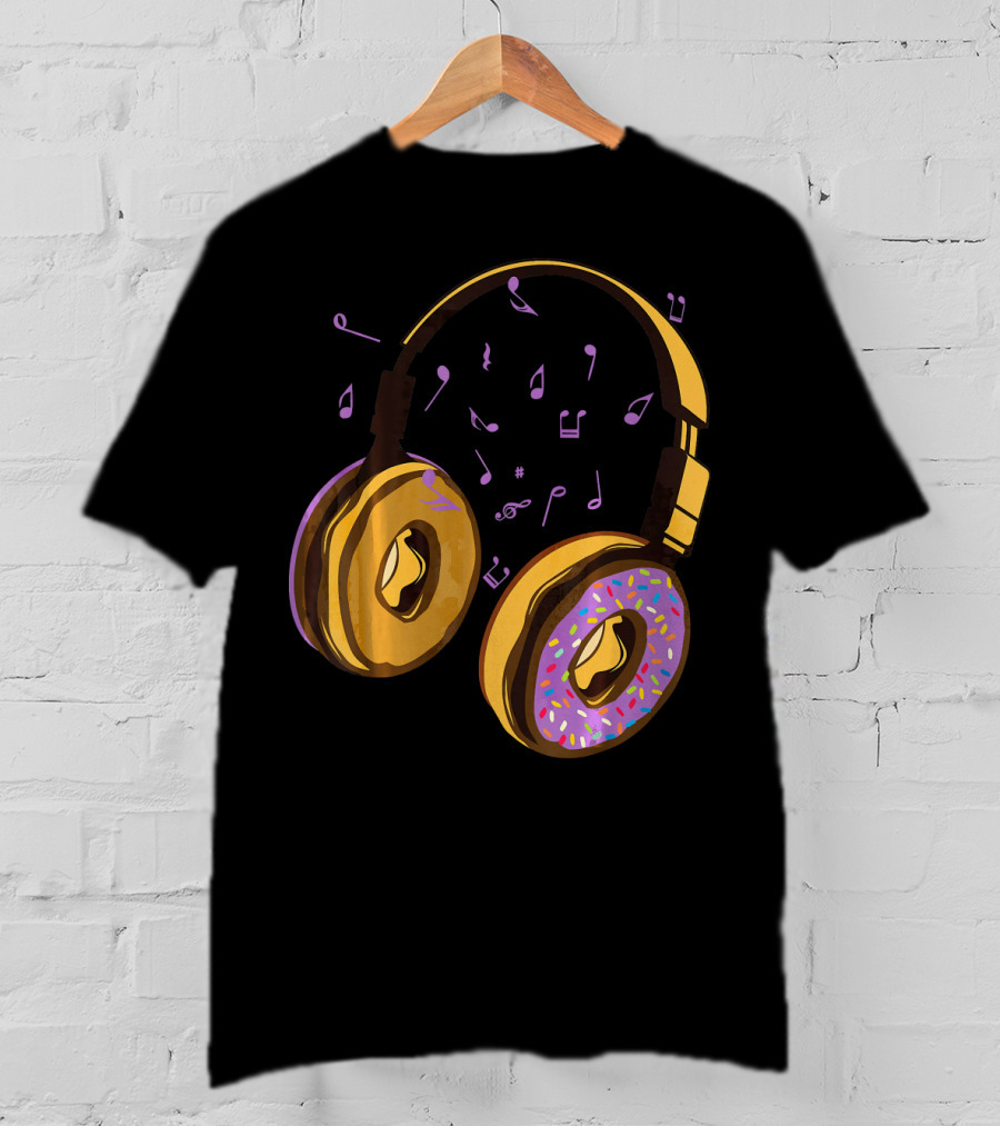 Headphones Donuts With Music Notes Fun T-Shirt