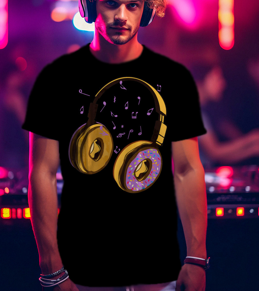 Headphones Donuts With Music Notes Fun T-Shirt