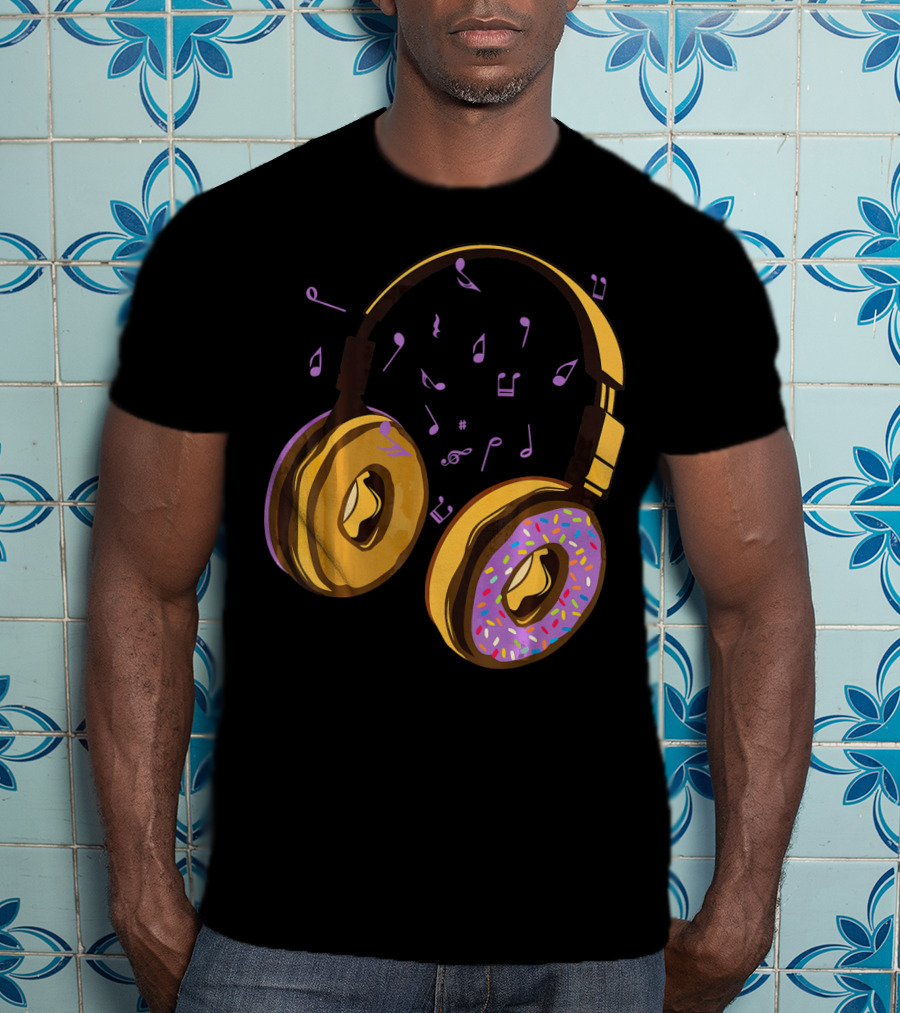 Headphones Donuts With Music Notes Fun T-Shirt