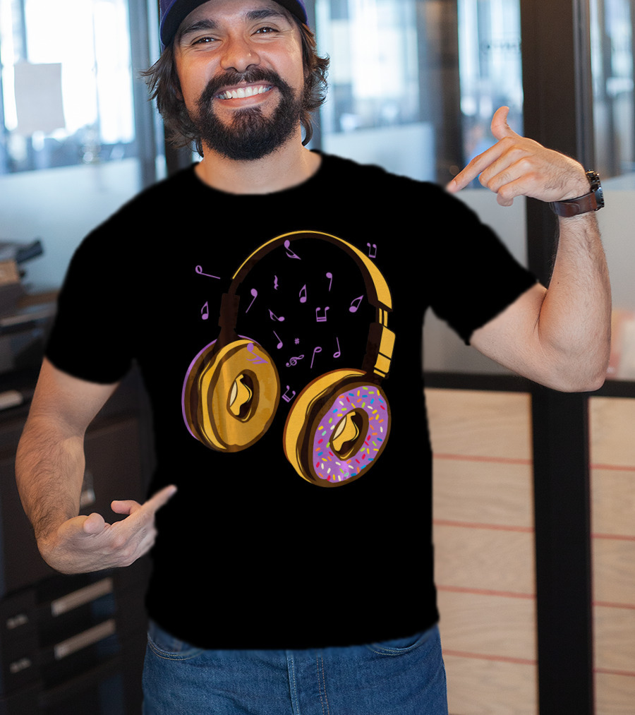 Headphones Donuts With Music Notes Fun T-Shirt