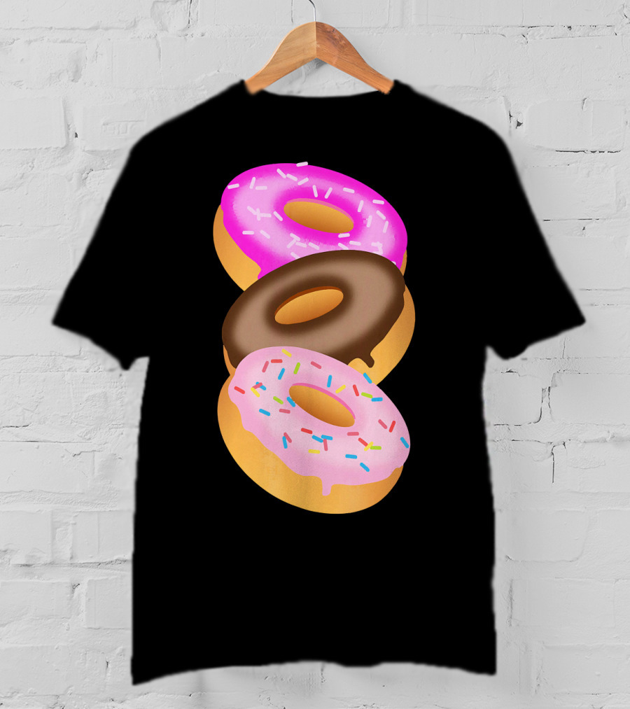 Donuts Doughnut Confection Pink Chocolate Frosted Doughnut Trio T-Shirt