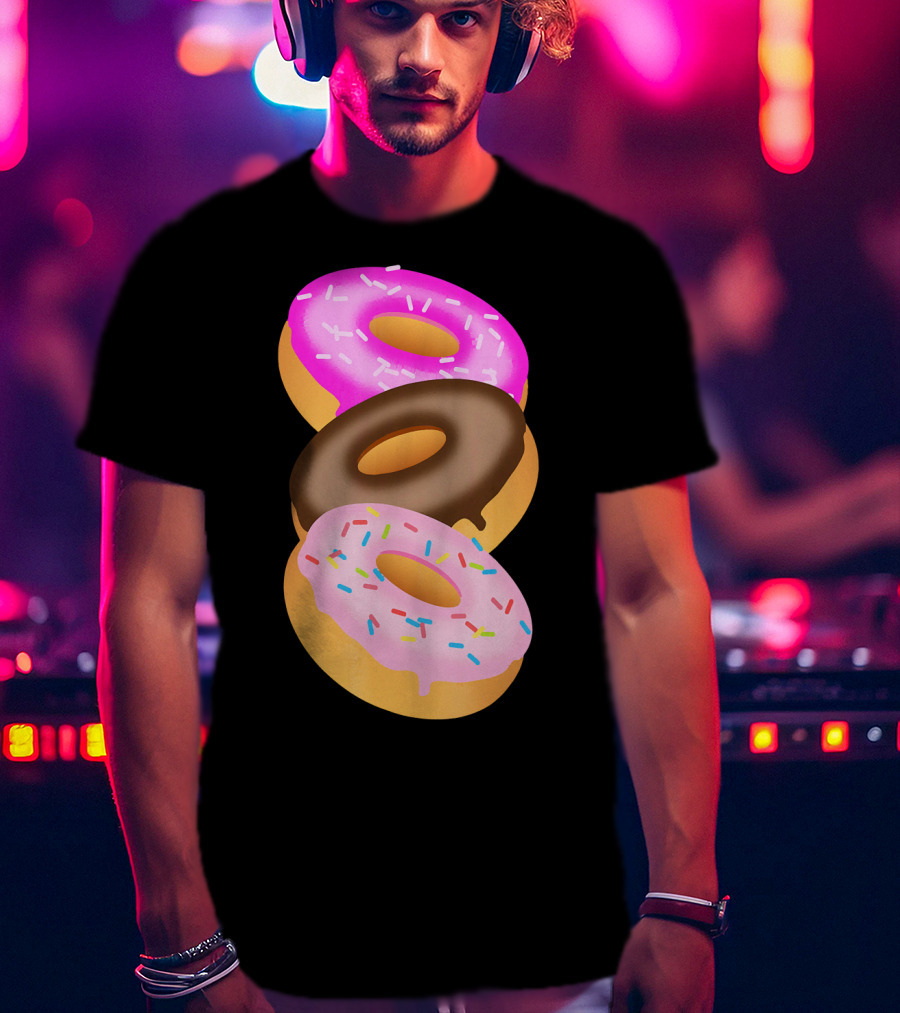 Donuts Doughnut Confection Pink Chocolate Frosted Doughnut Trio T-Shirt