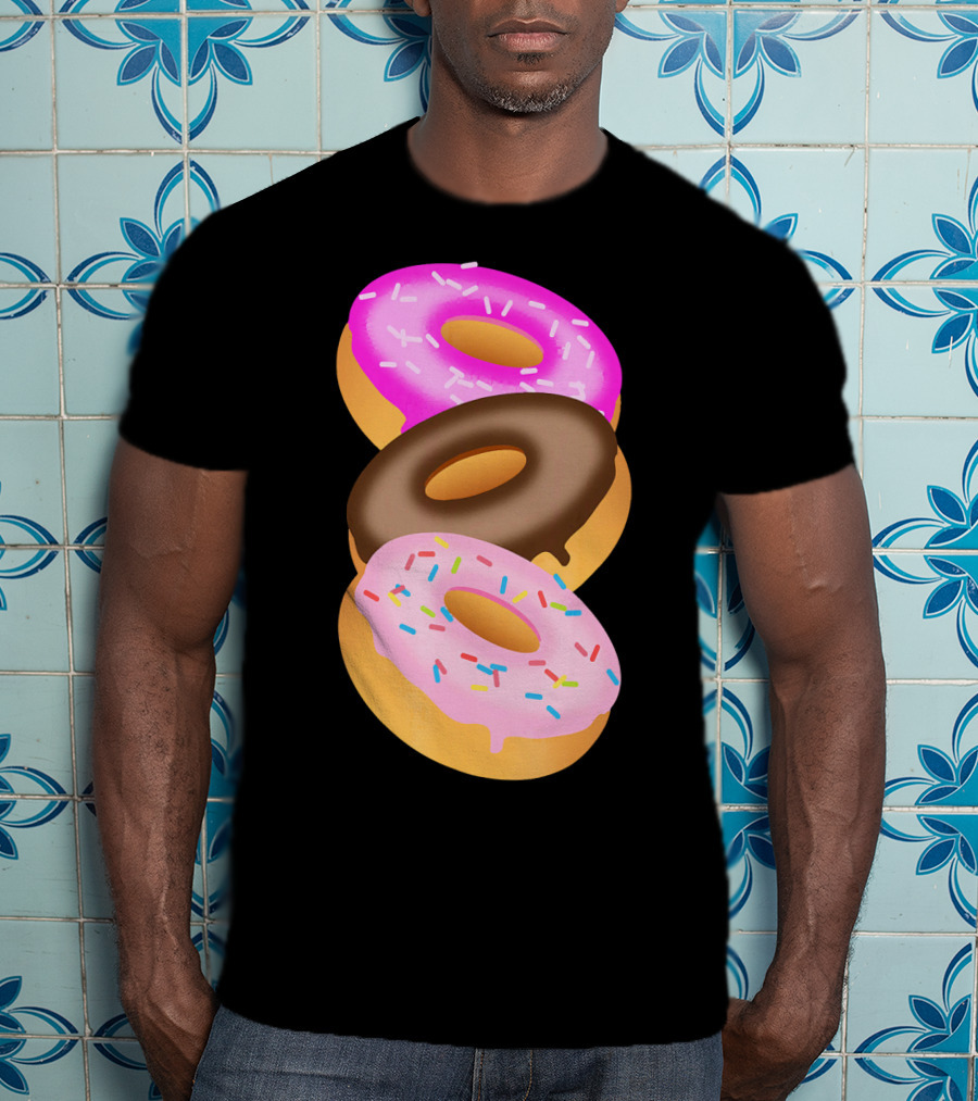 Donuts Doughnut Confection Pink Chocolate Frosted Doughnut Trio T-Shirt