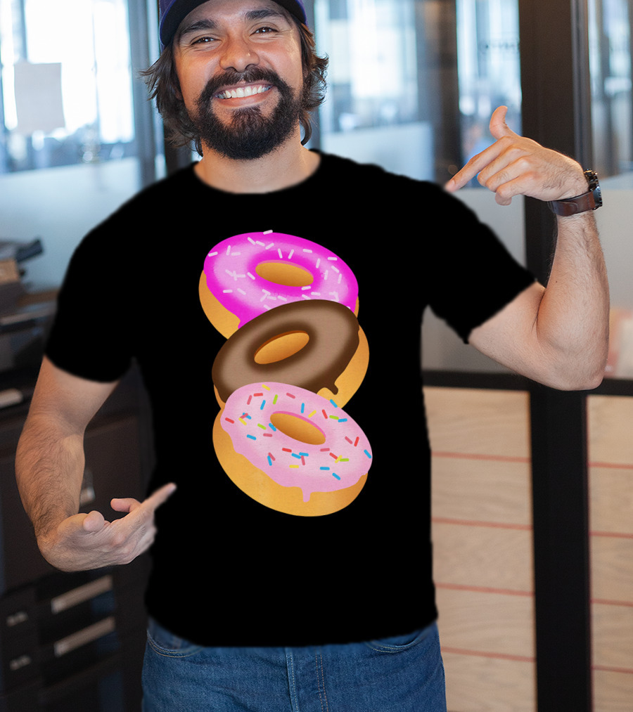 Donuts Doughnut Confection Pink Chocolate Frosted Doughnut Trio T-Shirt