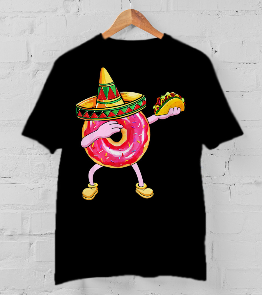 Fun Cinco De Mayo Dabbing Donut Sombrero Taco Party T-Shirt