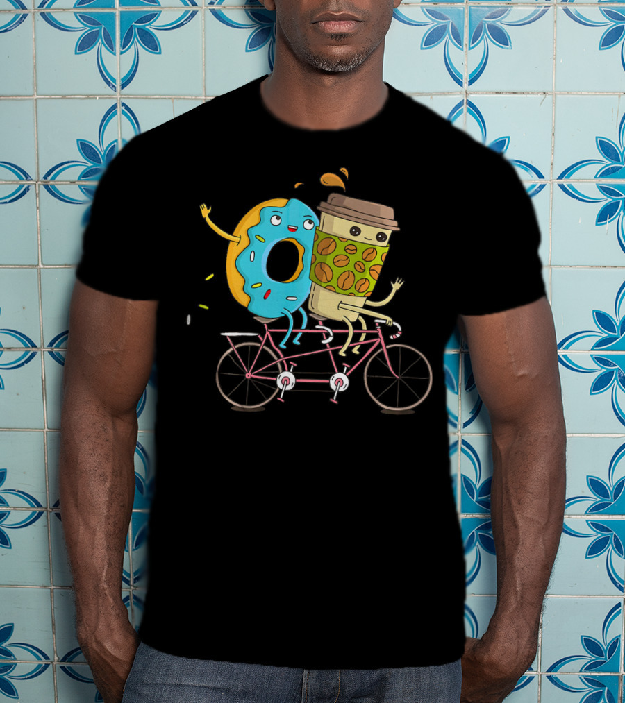 Coffee And Donut Tandem Bicycle Ride Fun T-Shirt