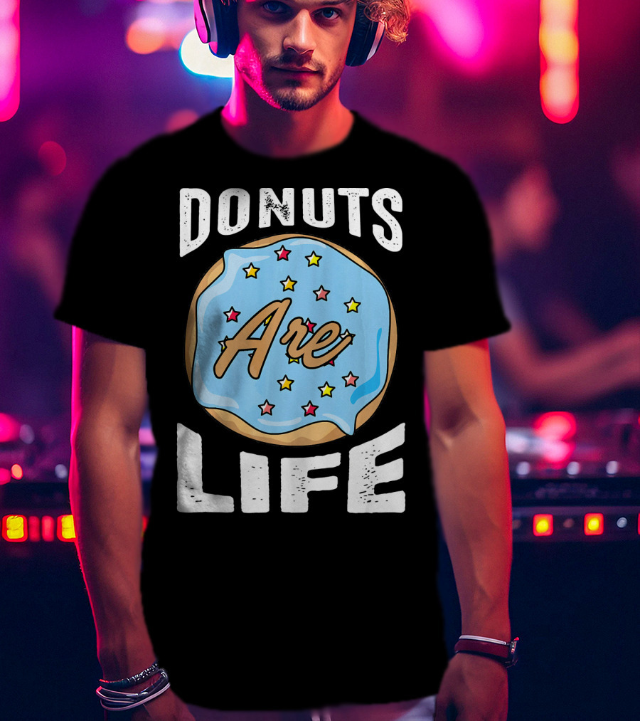 Donuts Are Life Blue Frosted Donut With Stars T-Shirt