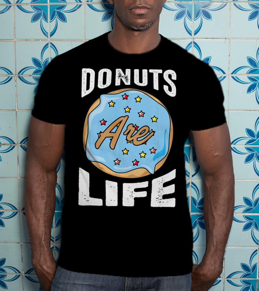 Donuts Are Life Blue Frosted Donut With Stars T-Shirt