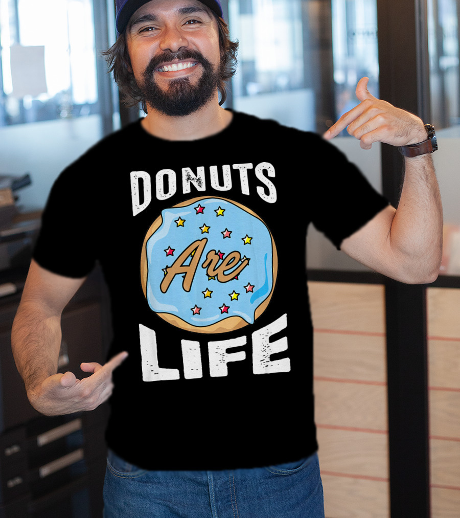 Donuts Are Life Blue Frosted Donut With Stars T-Shirt