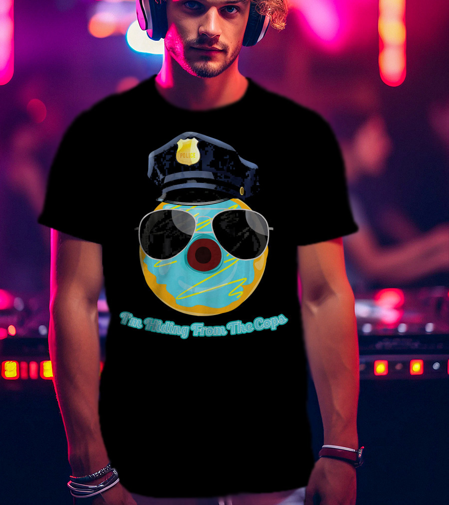 I'm Hiding From The Cops Funny Donut Police Hat Sunglasses T-Shirt