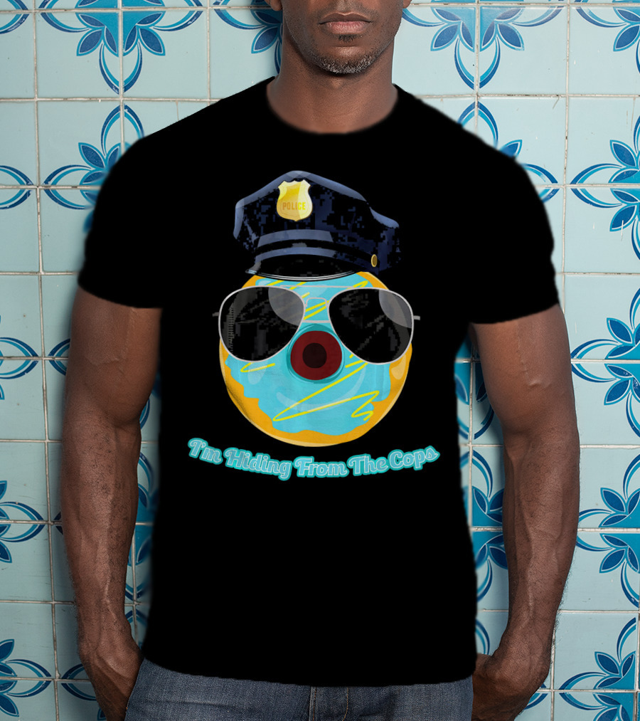 I'm Hiding From The Cops Funny Donut Police Hat Sunglasses T-Shirt