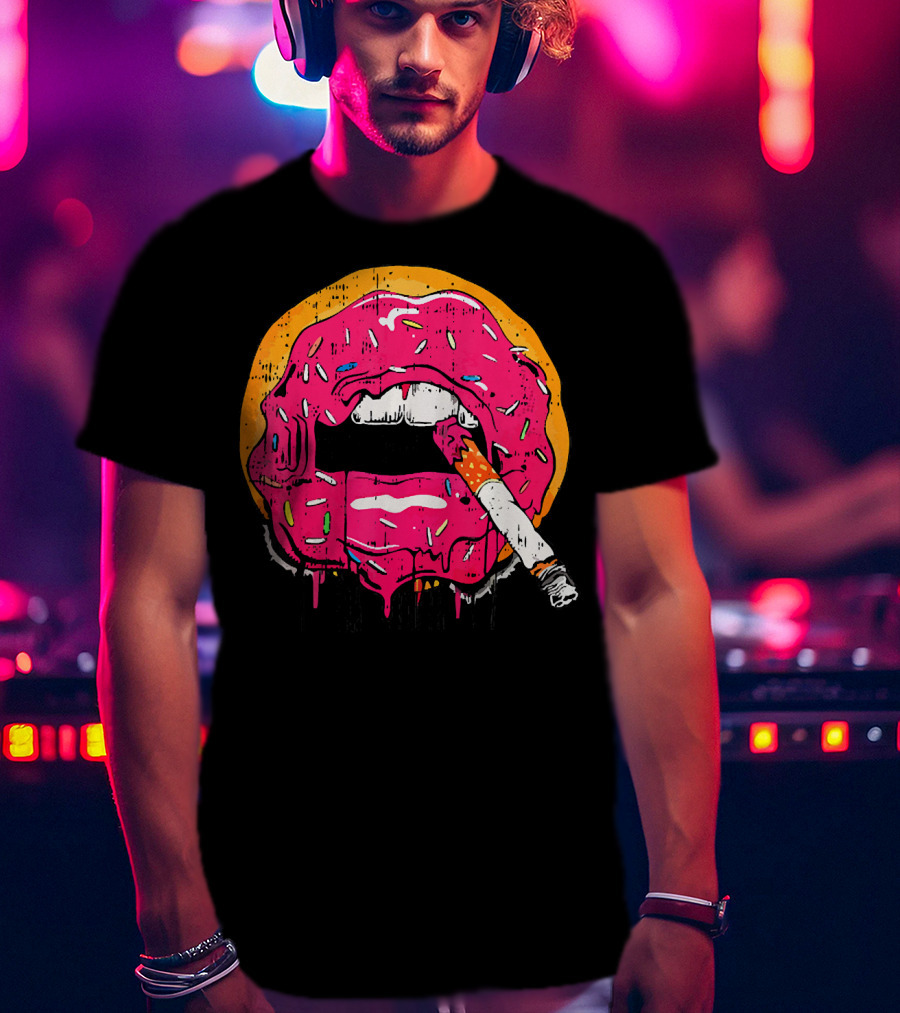 Donut Lips Cigarette Cool Sweet Doughnut T-Shirt