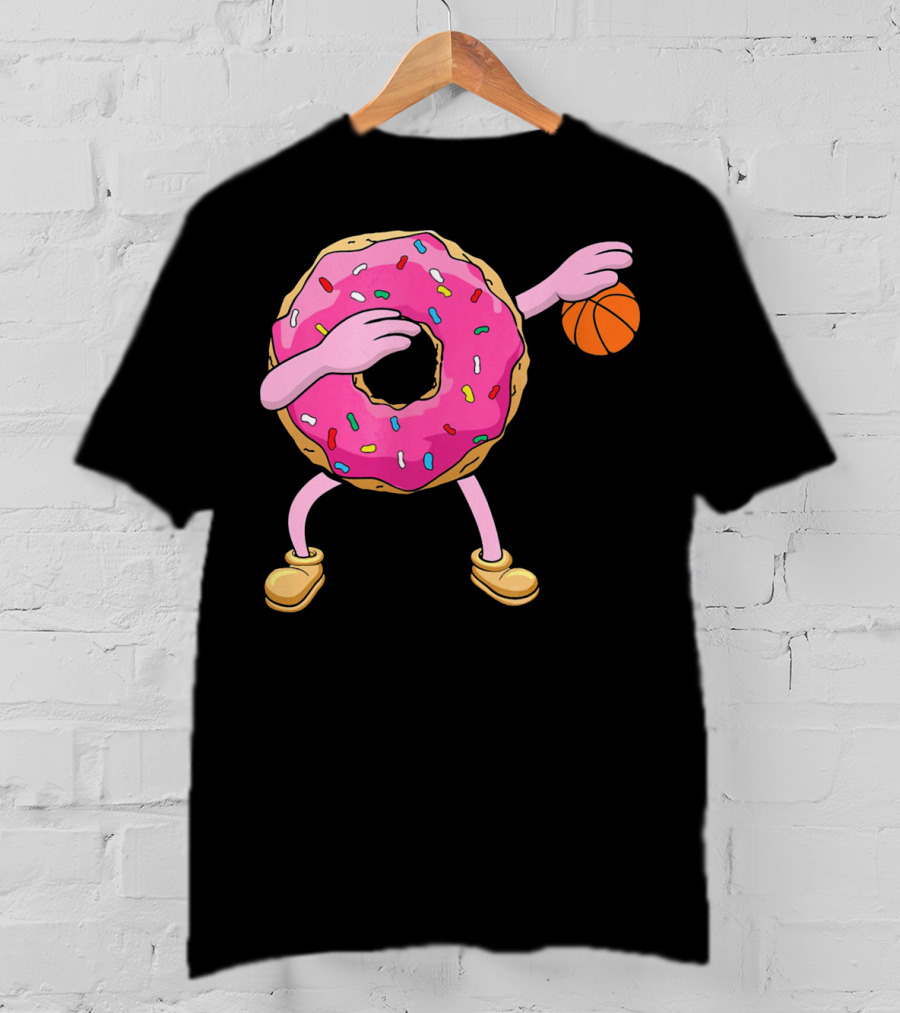 Dabbing Donut Donut Dab Basketball With Sprinkles And Pink Frosting T-Shirt