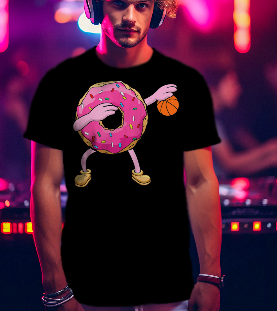Dabbing Donut Donut Dab Basketball With Sprinkles And Pink Frosting T-Shirt