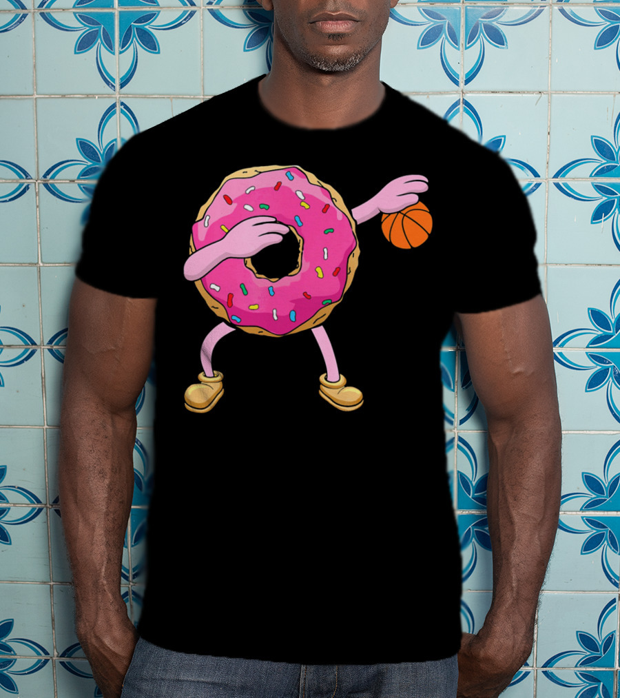 Dabbing Donut Donut Dab Basketball With Sprinkles And Pink Frosting T-Shirt