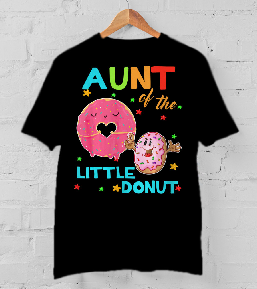 Aunt Of The Little Donut Birthday Colorful Star Sprinkles T-Shirt