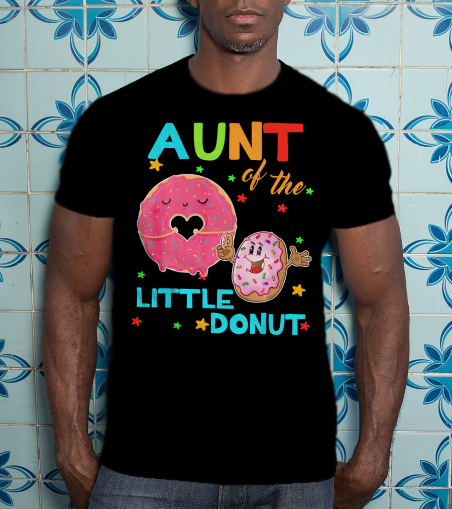 Aunt Of The Little Donut Birthday Colorful Star Sprinkles T-Shirt