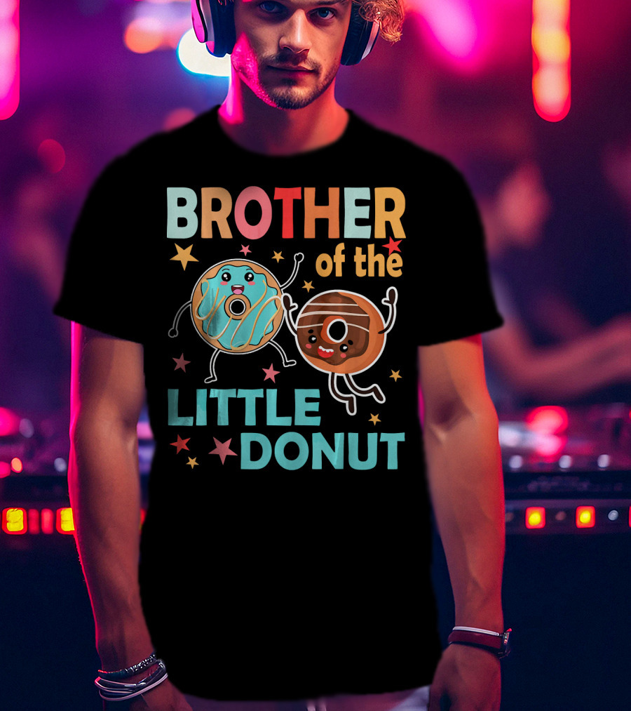 BROTHER OF THE LITTLE DONUT Cute Cartoon Characters With Stars And Sprinkles T-Shirt