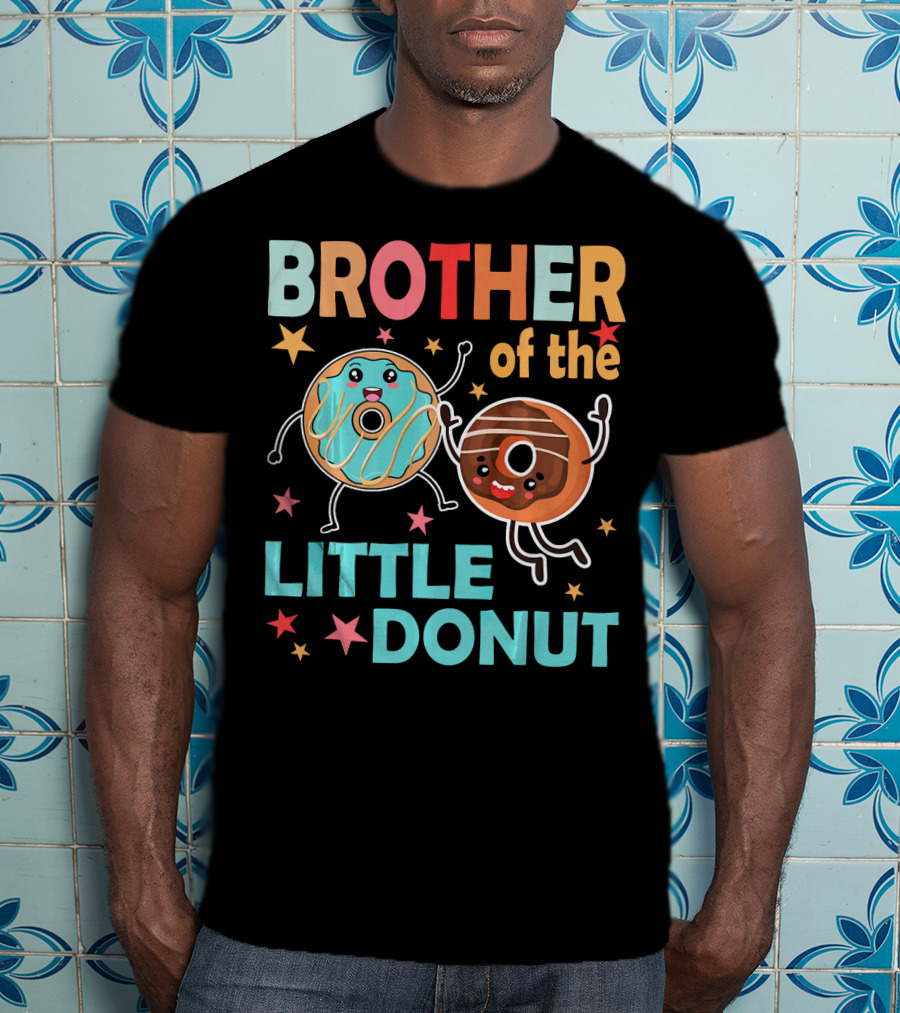 BROTHER OF THE LITTLE DONUT Cute Cartoon Characters With Stars And Sprinkles T-Shirt