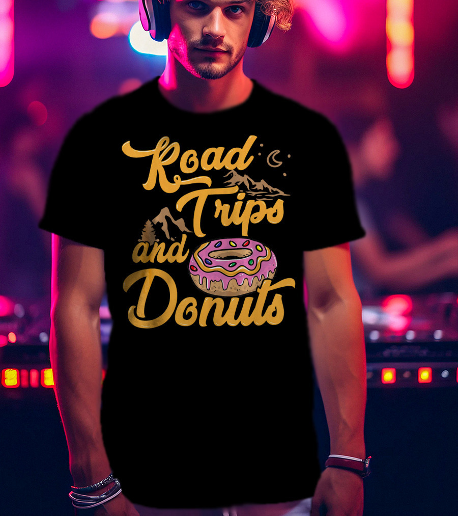 Road Trips And Donuts Mountain Night Moon T-Shirt
