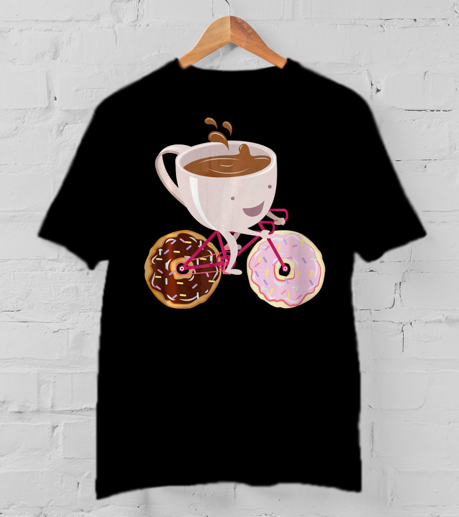 Cool Donut Coffee Bicycle Hand Drawn Ill Coffee Mug Riding Donuts Wheels T-Shirt