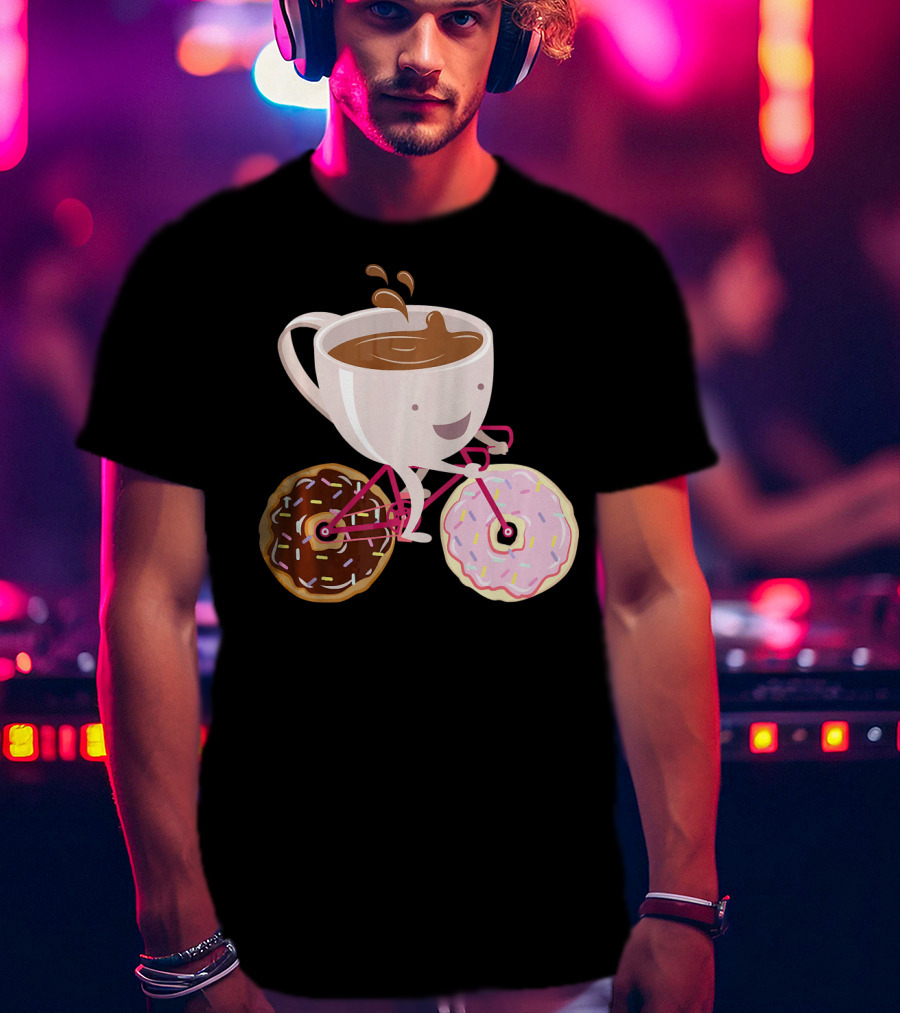 Cool Donut Coffee Bicycle Hand Drawn Ill Coffee Mug Riding Donuts Wheels T-Shirt